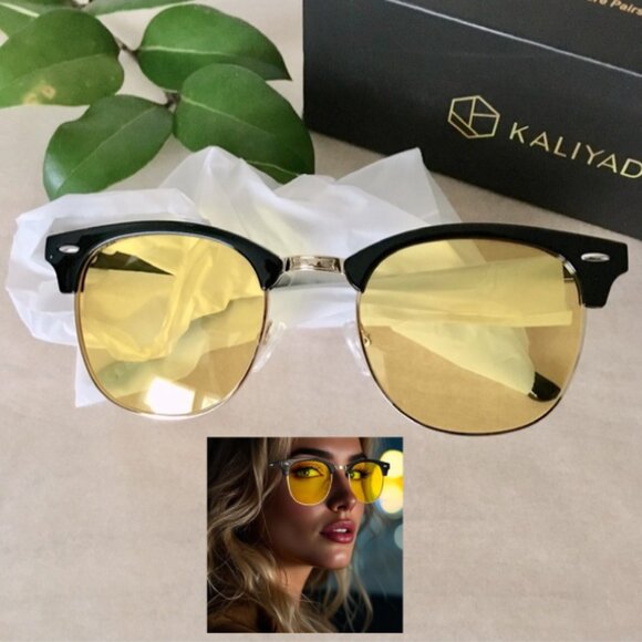 LP NWT Black Gold Yellow UV Blocking Night Vision Driving Anti-Glare Glasses - Picture 1 of 6